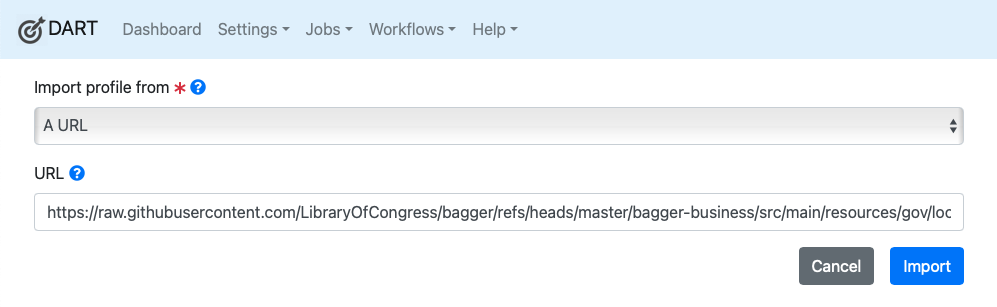 BagIt Profile import from URL