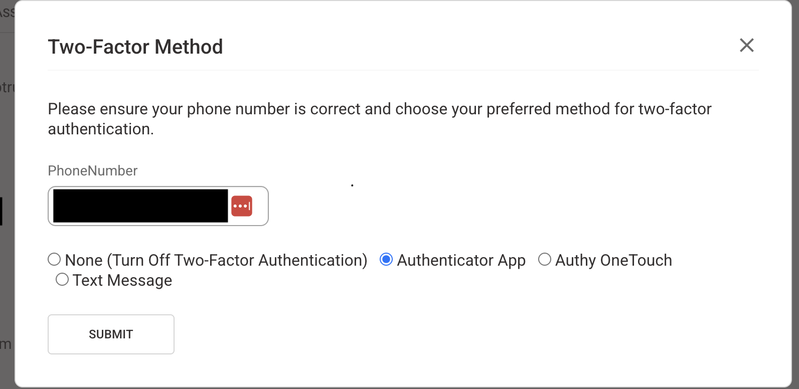 Choose two-factor method